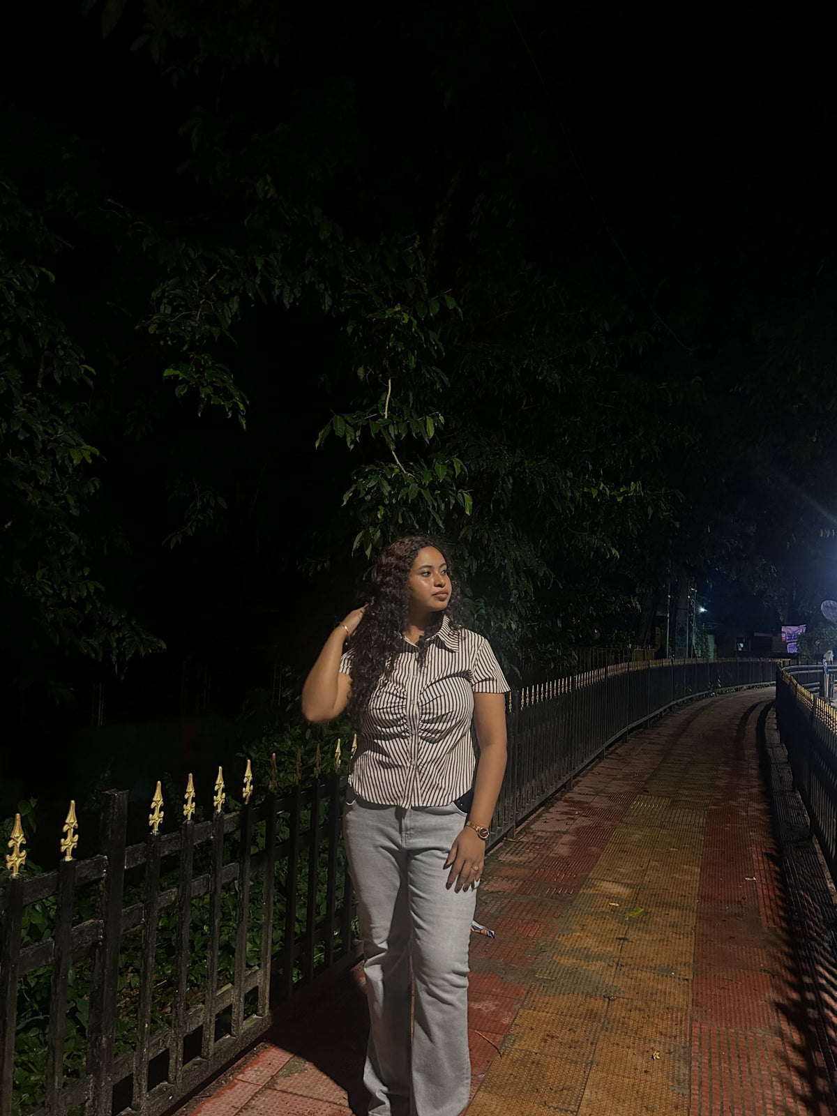 Customer photo 1 of Striped Ruched Waist Short Sleeve Top