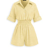 Collared Striped Waist Cinched Playsuit in Lemon Yellow