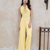Halter Neck Striped Wide Leg Jumpsuit in Lemon Yellow
