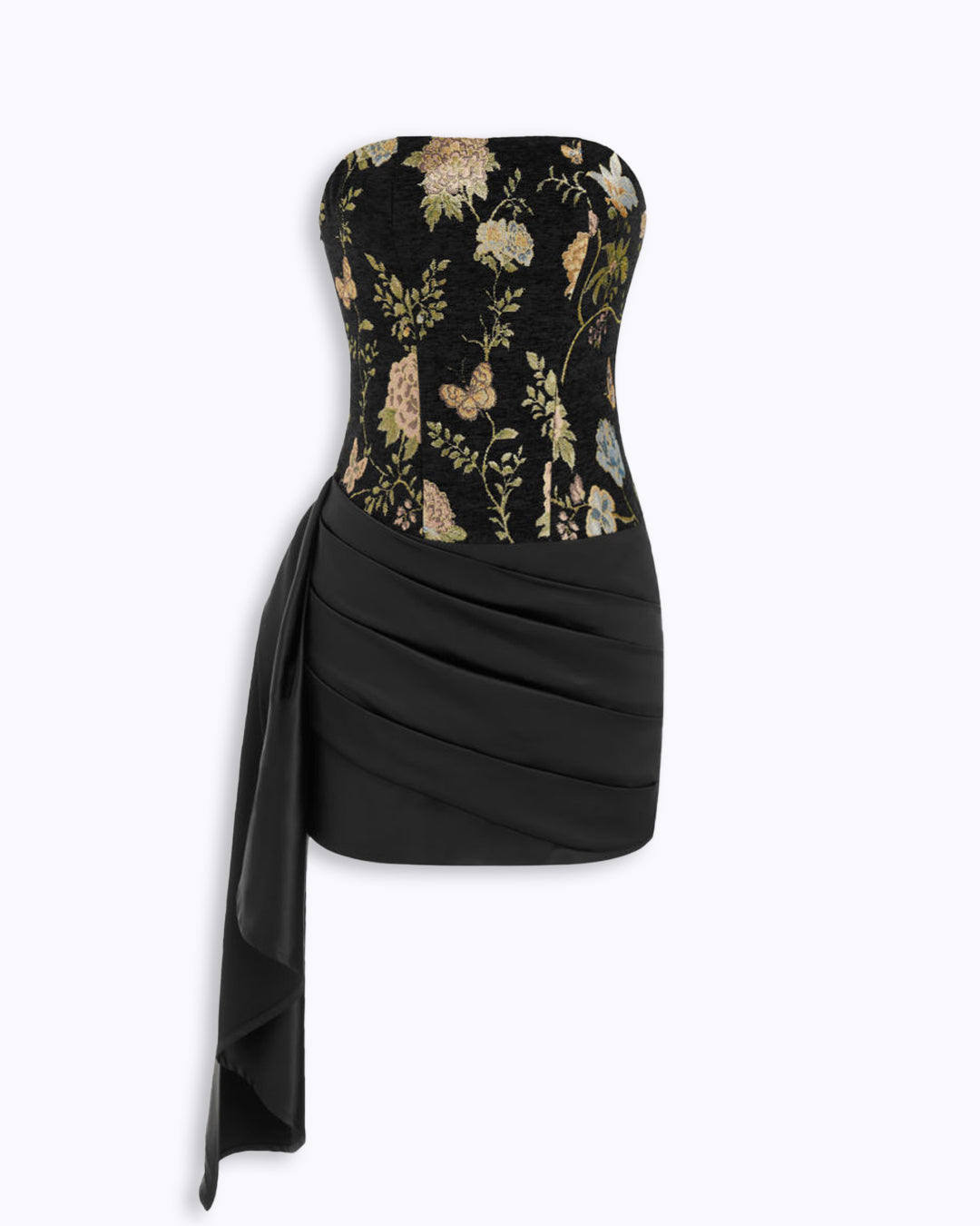 Jacquard Floral Strapless Ruched Mini Dress – Littlebox India