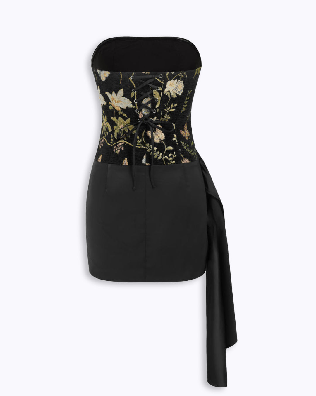 Jacquard Floral Strapless Ruched Mini Dress – Littlebox India