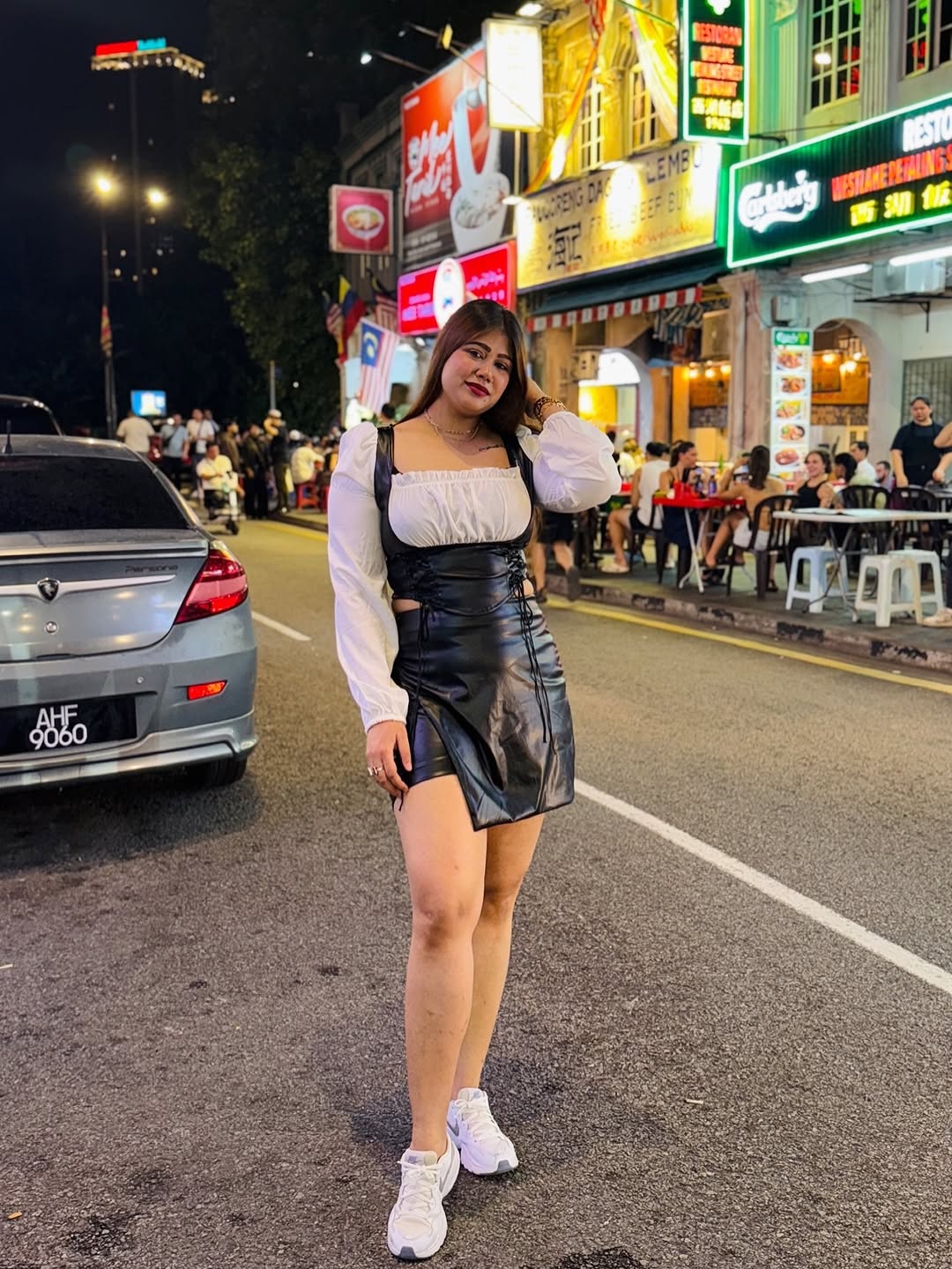 Customer photo 2 of Lace-Up Square Neck Long Sleeve Corset Top in Black and White