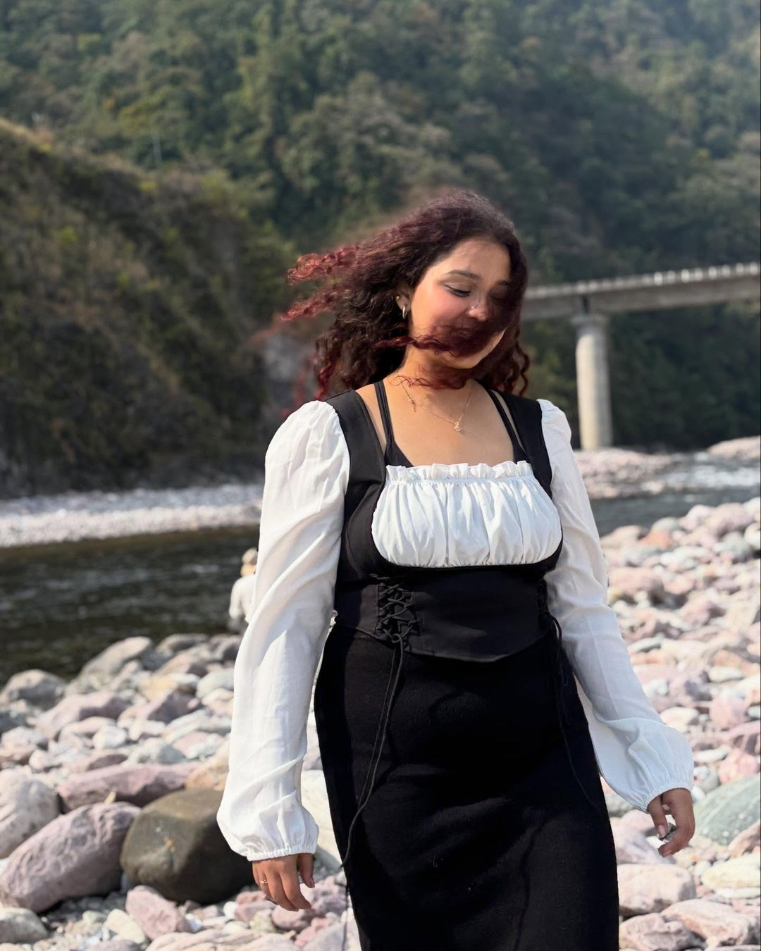 Lace-Up Corset Top in Black and White - Littlebox India