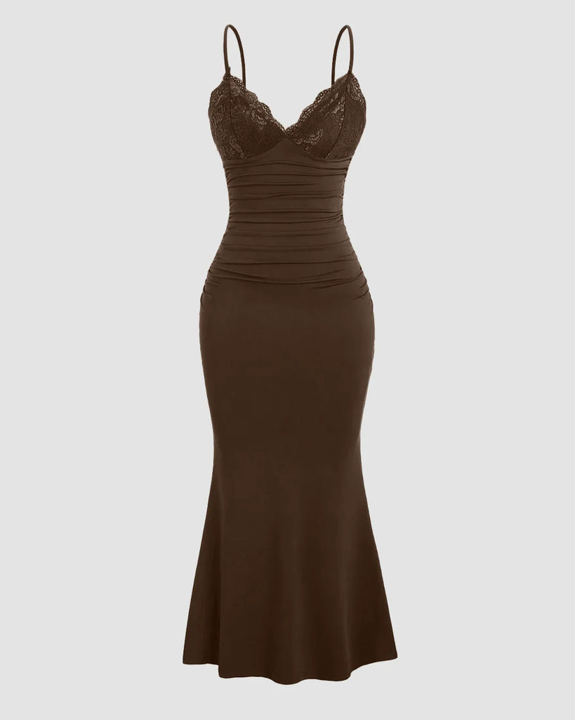 Brown Asymmetrical Neck Bodycon Maxi Dress Brown Asymmetrical Neck Bodycon Maxi Dress