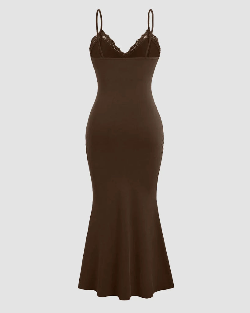 Lace Detail One Piece Bodycon Dress in Brown - Littlebox India Lace Detail One Piece Bodycon Dress in Brown - Littlebox India