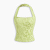 Lace Halter Sheer Fitted Top in Lemon Yellow Front View for Women | Littlebox India