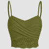 Lace Splicing Wrapped Cross Neck Camisole Top in Avocado Green Front View for Women | Littlebox India