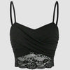 Lace Splicing Wrapped Cross Neck Camisole Top in Black Front View for Women | Littlebox India