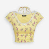Lace Trim Halter Tie Neck Floral Top in Vanilla Front View for Women | Littlebox India