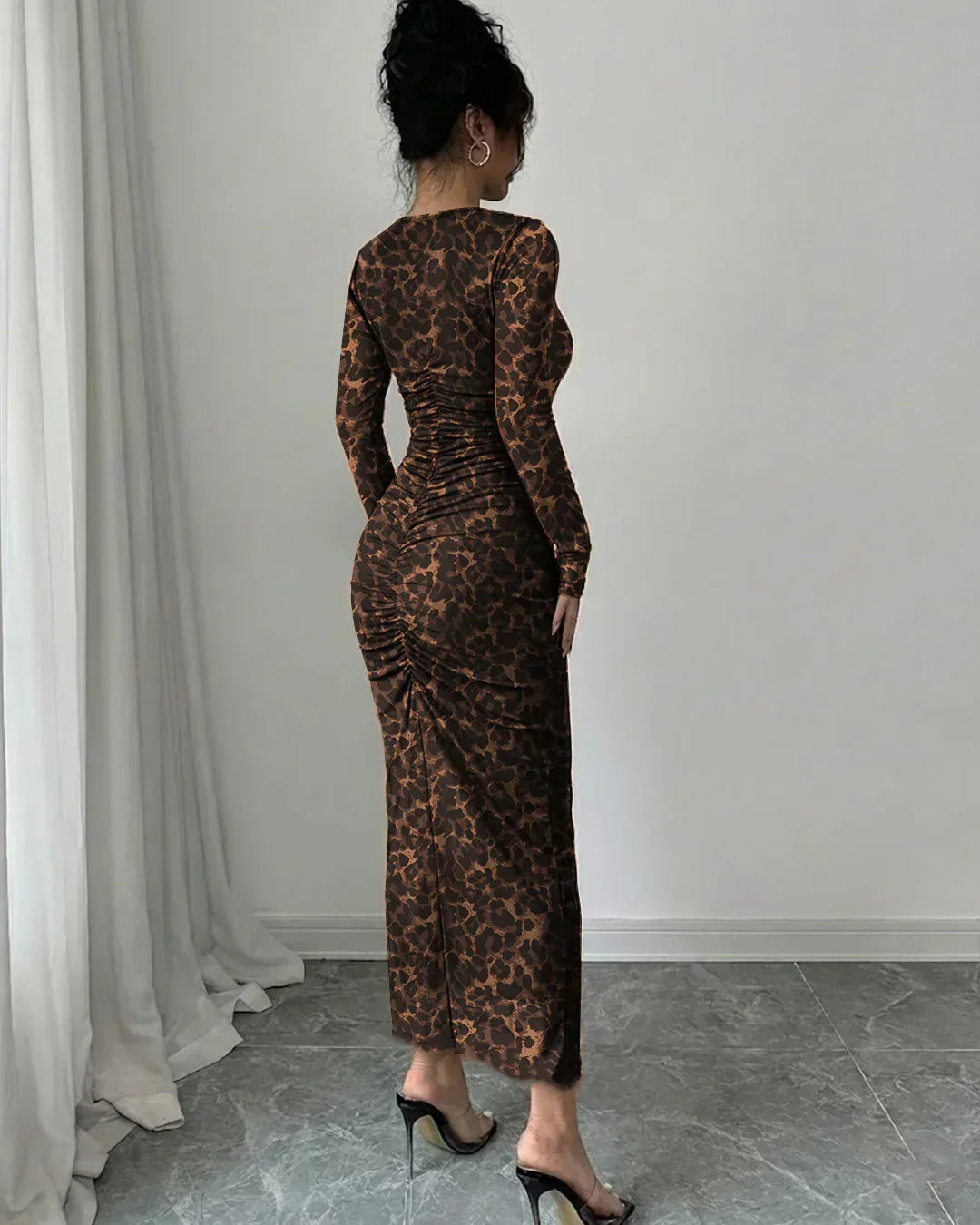 leopard print bodycon long sleeve dress Mesh Ruched Midi – Littlebox India __l:mocassin-a-talon-femme-cuir-lisse-noir Size:18-24 months US numeric inspired print does all Dress Petite Bolero Jacket