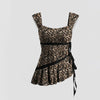 Leopard Print Square Neck Sleeveless Top with Asymmetrical Hem Front View For Women | Littlebox India
