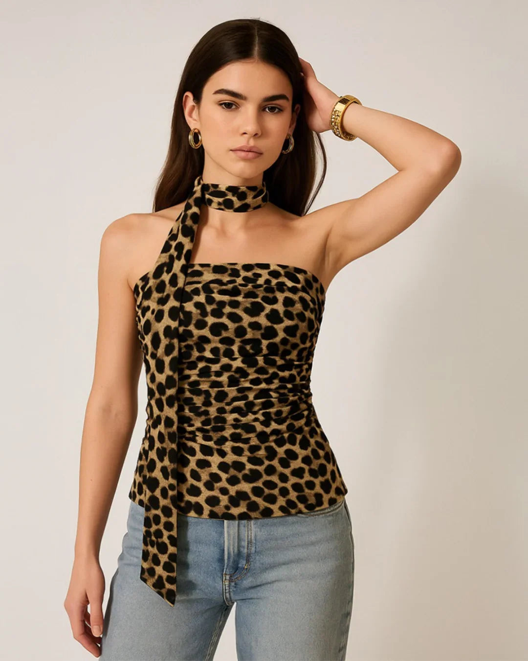 Leopard Print Strapless Fitted Tube Crop Top - Littlebox India