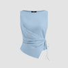 Light Blue Asymmetrical Ruched Side Tie Sleeveless Top Front View For Women | Littlebox India
