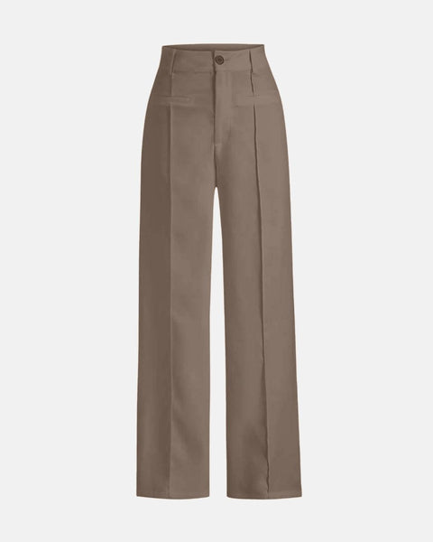 woman's brown pants featuring decorative buttons along the side