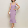  Lilac sleeveless bodycon dress with a fishtail hem, crafted from soft knit fabric.