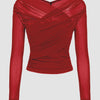 Long Sleeve Off-Shoulder Draped Wrap Top in Red Front View For Women | Littlebox India