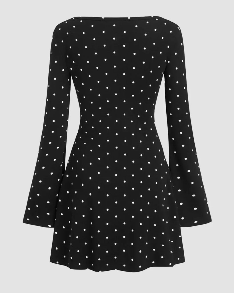 Long Sleeve Polka Dot Fit and Flare Mini Dress
