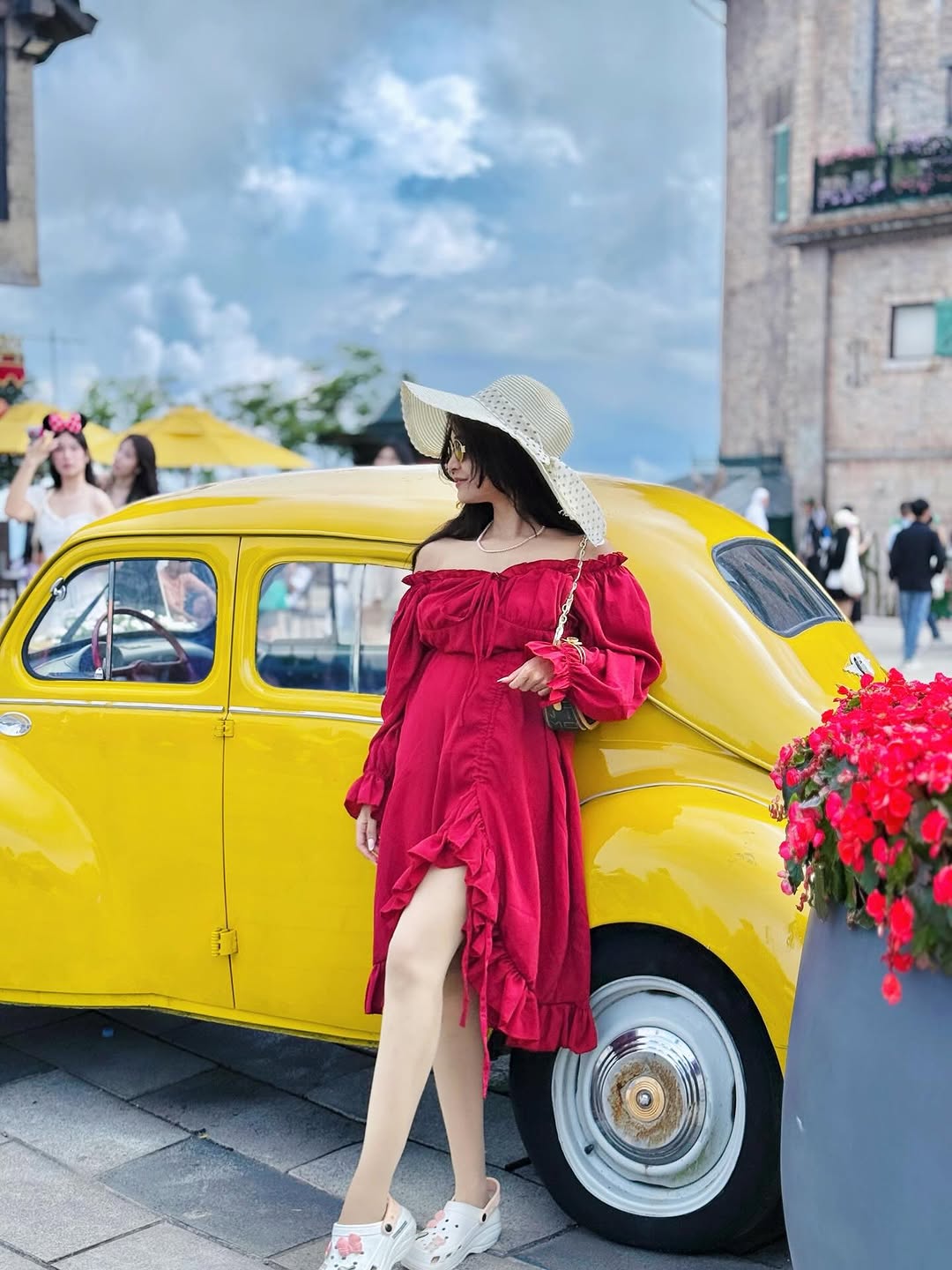 Drawstring Ruffle Long Dress In Cherry Red Drawstring Ruffle Long Dress In Cherry Red