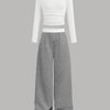Mélange Long Sleeve Fitted Top & Wide-Leg Pants Set Front View For Women | Littlebox India