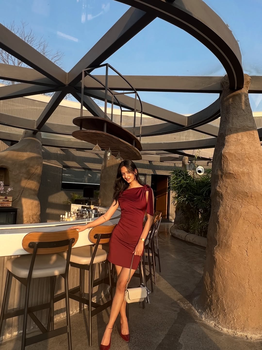 Customer photo 2 of Maroon Asymmetrical Neck Bodycon Mini Dress