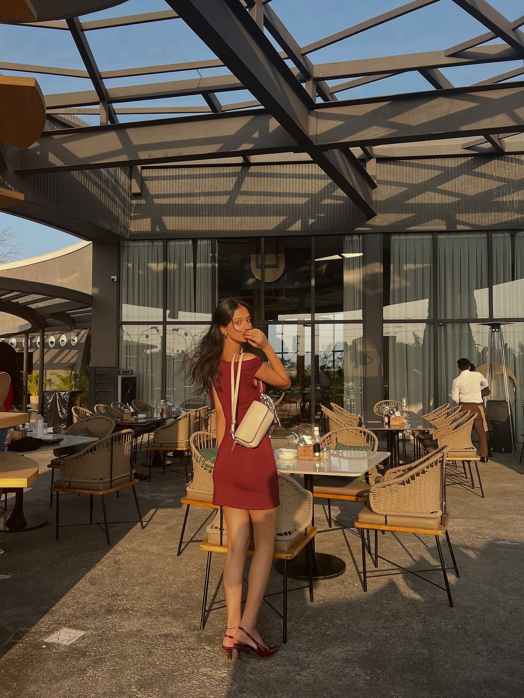 Customer photo 3 of Maroon Asymmetrical Neck Bodycon Mini Dress