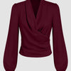 Maroon Draped V-Neck Full Sleeve Top Front View For Women | Littlebox India