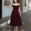 Maroon Faux Fishbone Design Romantic One-Shoulder Dress On Model for Women | Littlebox India