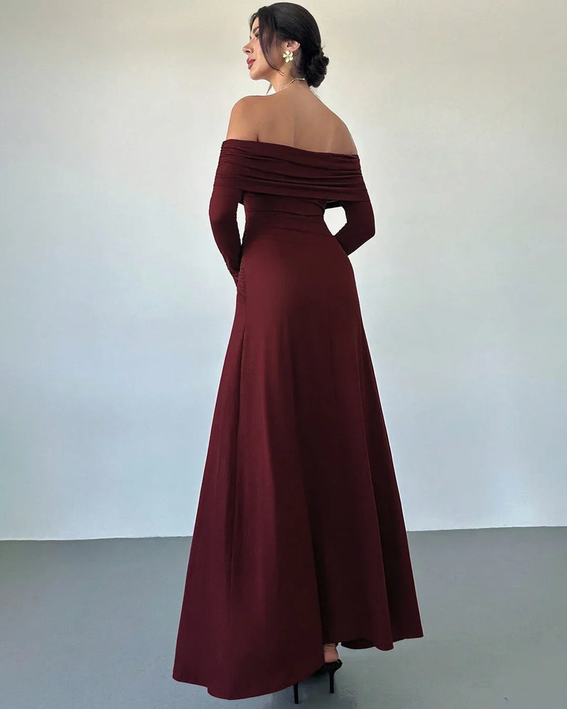 Maroon Off-Shoulder A-Line Maxi Dress – Littlebox India