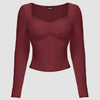 Maroon Ruched Front Mesh Full Sleeve Top Front View For Women | Littlebox India