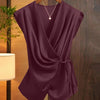 Maroon Solid Color Deep V-Neck Twist Knot Asymmetrical Top Front View For Women | Littlebox India