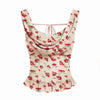 Mesh Cowl Neck Floral Knotted Crop Top Front View For Women | Littlebox India
