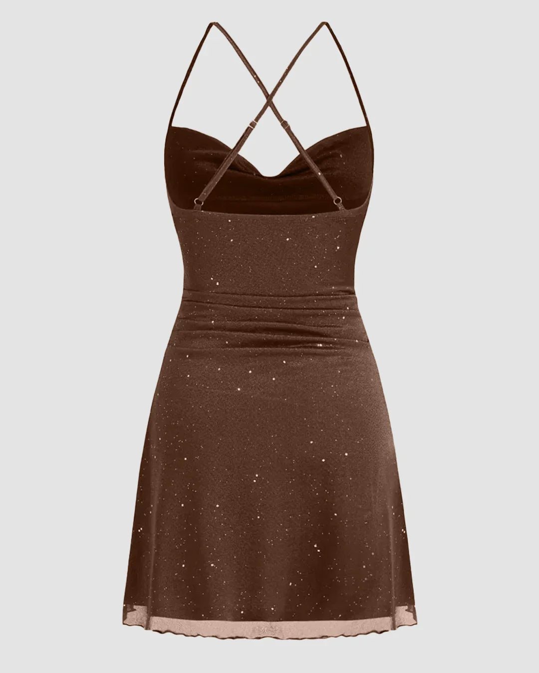 Brown Mesh Cowl Neck Sequin Mini Dress Littlebox India Brown Mesh Cowl Neck Sequin Mini Dress Littlebox India