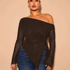 Mesh Drawstring Side Top Curve & Plus in Coco Brown Front View for Women | Littlebox India