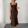 Mesh Fairy Tassel Mermaid Dress Curve & Plus in Coco Brown Front View for Women | Littlebox India
