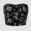 Mesh Floral Print Strapless Corset Top In Black Front View For Women | Littlebox India