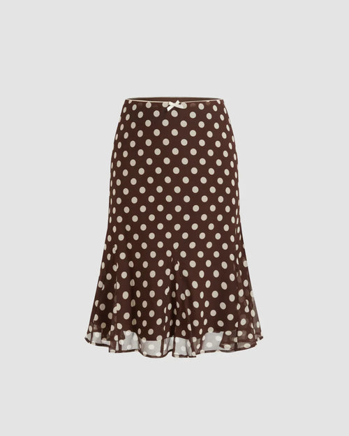 Mesh Low Rise Polka Dot Bowknot Mermaid Skirt Front View For Women | Littlebox India