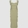 Mesh Ruffle Green Maxi Dress Front View for Women | Littlebox India