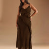 Mesh Ruffle Tiered Maxi Dress Curve & Plus in Coco Front View for Women | Littlebox India