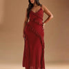 Mesh Ruffle Tiered Maxi Dress Curve & Plus in Red Front View for Women | Littlebox India