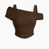 Mesh See-Through Off-Shoulder Top Curve & Plus in Coco Brown Front View for Women | Littlebox India