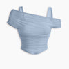 Mesh See-Through Off-Shoulder Top Curve & Plus in Dusty Blue Front View for Women | Littlebox India