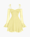 Mesh Sleeve Tie-Strap Fit & Flare Dress in French Vanilla