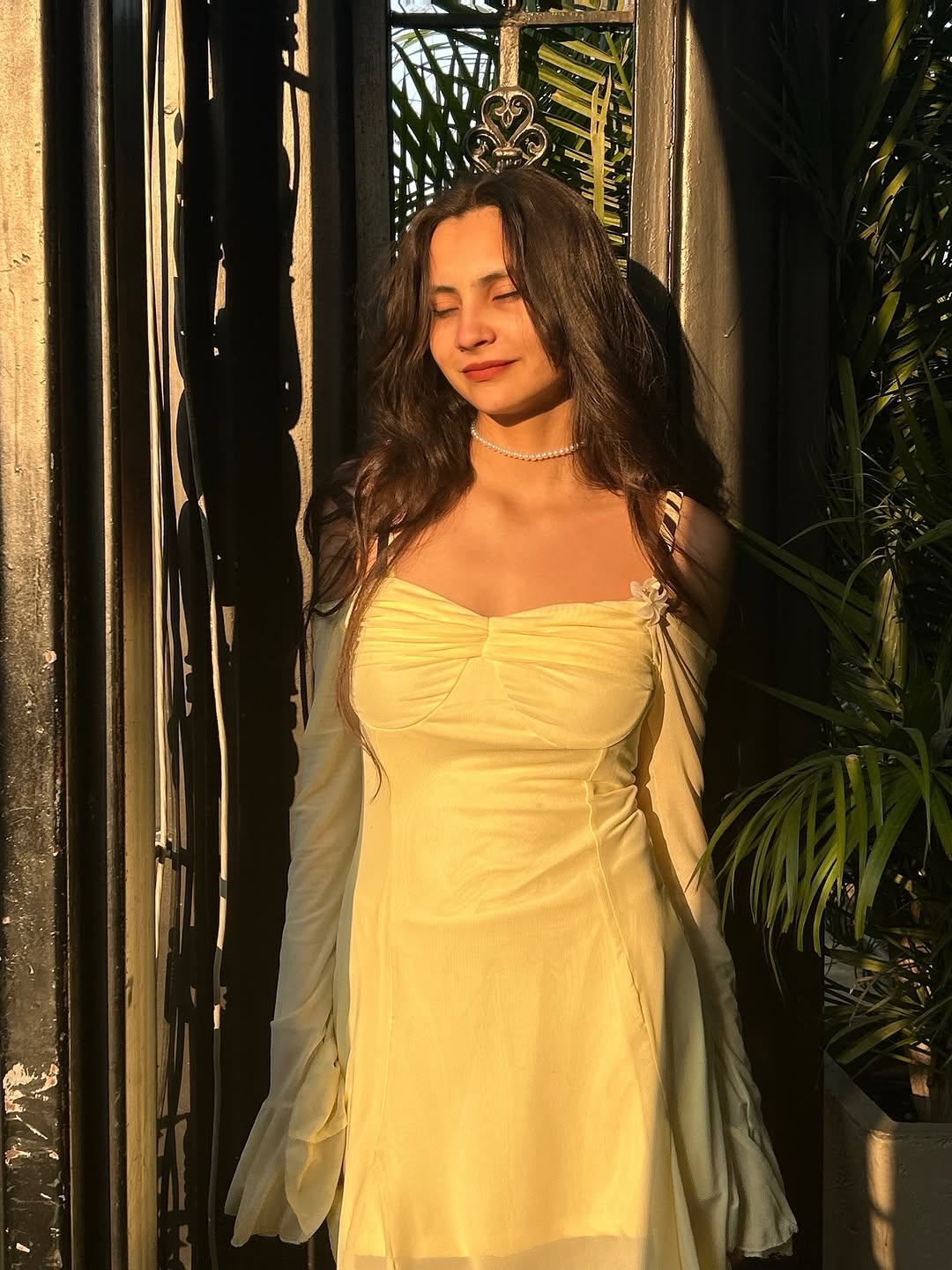 Customer photo 3 of Mesh Sleeve Tie-Strap Fit & Flare Dress in French Vanilla