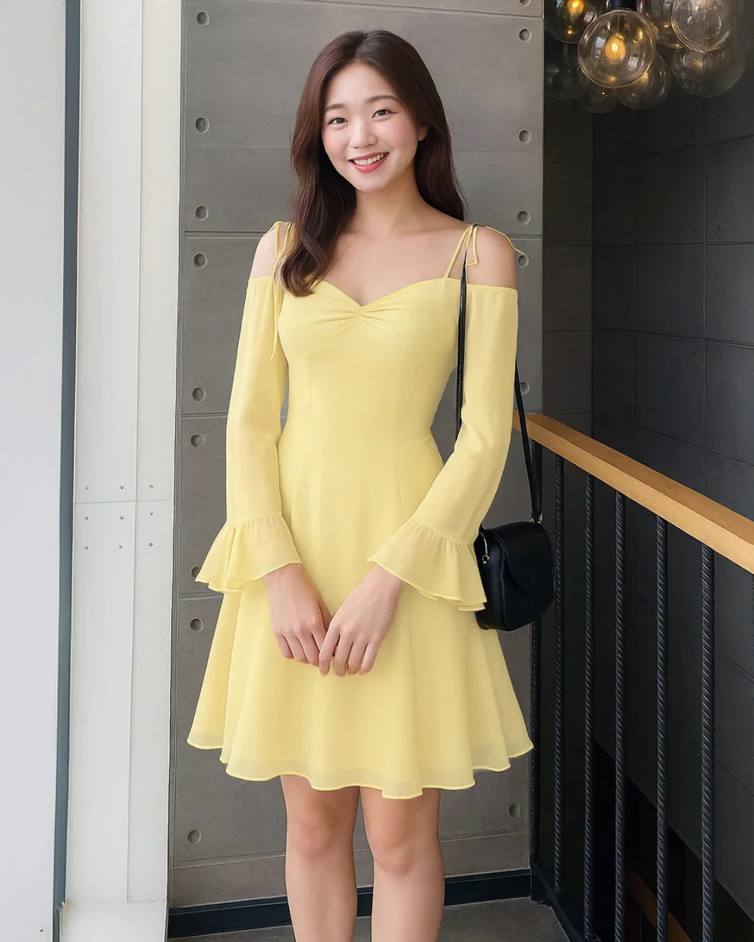 Mesh Sleeve Tie-Strap Dress in Vanilla
