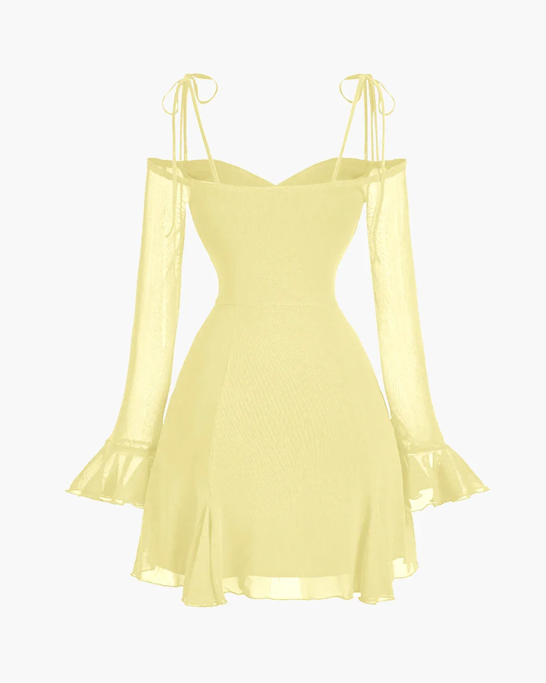 Mesh Sleeve Tie-Strap Dress in Vanilla - Littlebox India