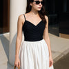 Mesh V-Neck Ruched Strappy Black Crop Top On Model For Women | Littlebox India