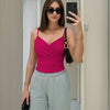 Mesh V-Neck Ruched Strappy Hot Pink Crop Top On Model For Women | Littlebox India
