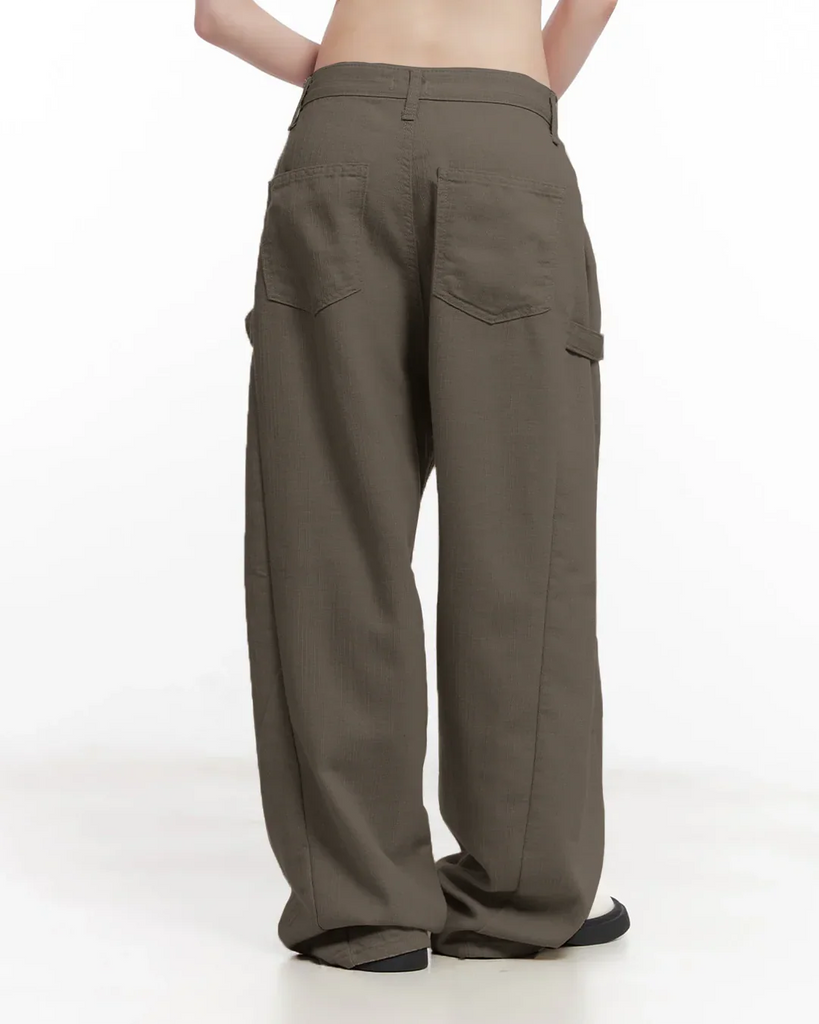 a grey crop top and mid-rise cargo wide-leg trousers featuring the word.