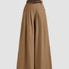 Mid-Rise Woven Wide-Leg Pleated Trousers in Mud Without Belt Front View For Women | Littlebox India