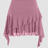 Mid Rise Glitter Ruffled Hem Layered Mini Skirt in Pink Front View For Women | Littlebox India